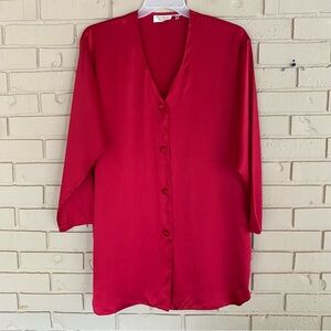 VTG 90s Victorias Secret Night Shirt Gown Silk Gold Label Red Holidays Sz M / L
